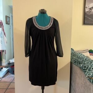 White House Black Market Black Dress with Sheer Sleeves